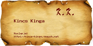 Kincs Kinga névjegykártya